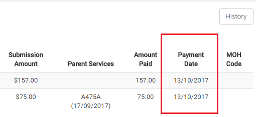 Paid claims screen includes payment date